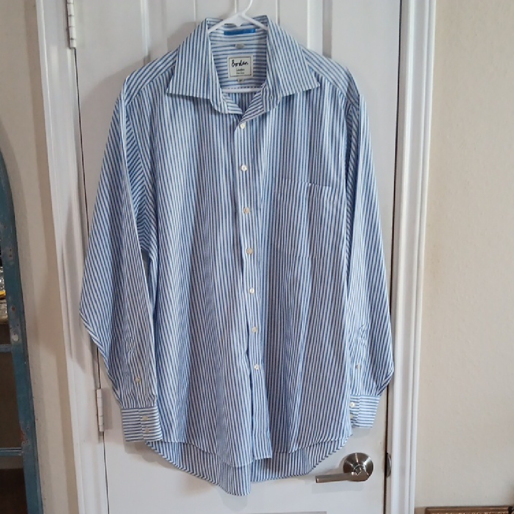 Boden LONDON Non Iron Men's Vertical Stripe Spread Collar Dress Shirt